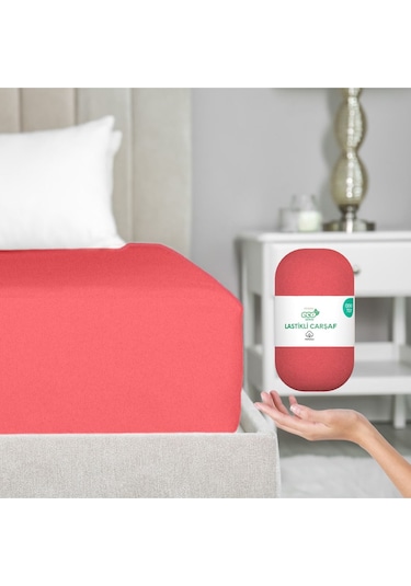 Home Eco Lastikli Çarşaf %100 Pamuk Tek / Çift Kişilik Ekonomik Serisi Oeko-tex Sertifikalı Çilek Kırmızısı
