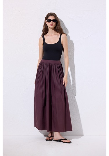 Piliseli Geniş Etek Mürdüm Mürdüm