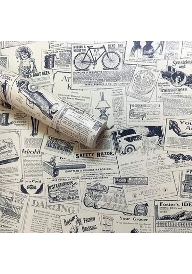 Vintage Vinil Kendinden Yapışkanlı Gazete Kağıdı Duvar Kağıdı, Soy Ve Yapıştır Çok Renkli
