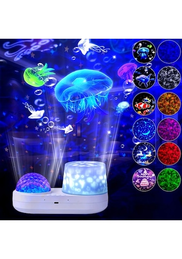 Honeybeeshop 6 In 1 Projeksiyon 1 Adet Yıldız Led Gece Lambası Projeksiyonu 3-12 Yaş Kız Erkek Çocuk Hediye Yatak Odası Dekor Mavi Noel İçin Ideal 16renk Şarj Edilebilir