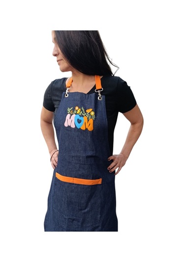 Anneler Günü Kim İlkbahar Çiçekleri Nakışlı Keten, Chef Mutfak Önlüğü Çok Renkli