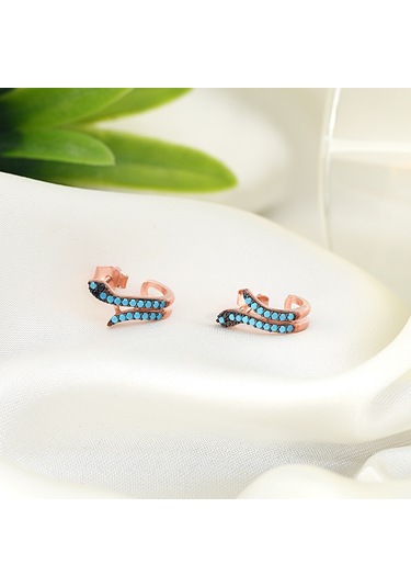 925 ayar Gümüş Turkuaz taşlı Rose kaplama halka tasarım Yılan modeli küpe