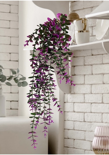 Özel Tasarım Iki Renkli Elmas Beyaz Saksılı Mor - Yeşil Okaliptus Sarkıtı