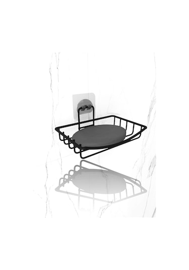 Suntel Sabunluk Banyo Mutfak Lavabo Metal Sabunluk Yapışkanlı Mat Siyah