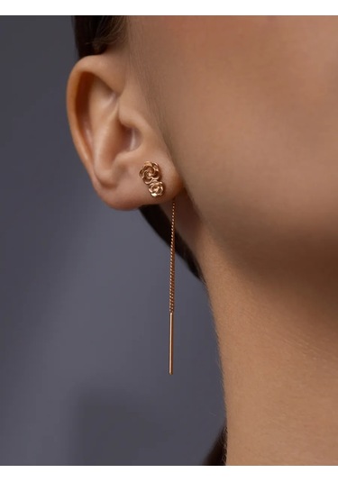 Marıola Uzun Altın Kaplama Zincir Küpe 925 Ayar Gümüş Çiçekler 378786160 Altın