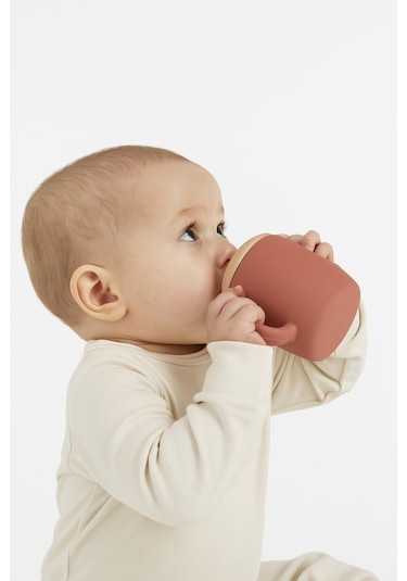 2'li Silikon Bebek Beslenme Seti / Mama Kasesi / Bebek Bardağı - Kiremit Rengi Kiremit