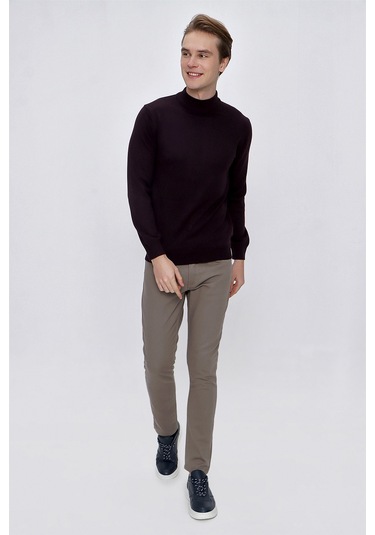 Basic Dinamik Fit Rahat Kesim Yarım Balıkçı Yaka Triko Kazak 99kc017002309 Mor