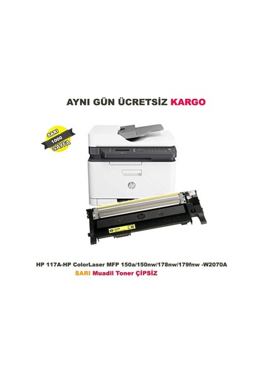Hp 117A-W2072A Sarı Çipsiz Uyumlu Toner-150A-150Nw-178Nw-179Fnw