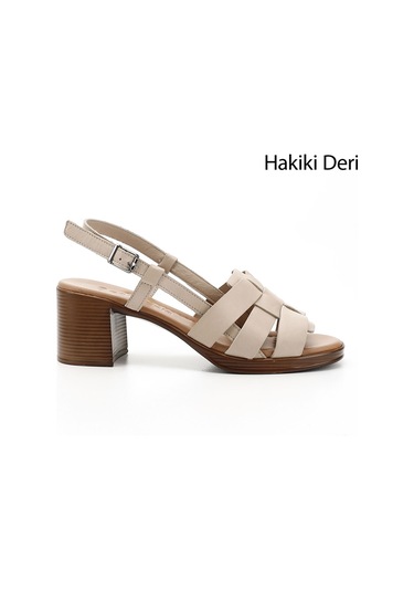 Gönderi R Kadın Bej Antik Örgü Bantlı Kalın Topuklu Hakiki Deri Sandalet Dyza70945310 Bej
