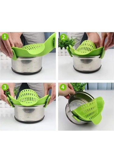 Sunup Sn-20522 Klipsli Silikon Geçmeli Tencere Makarna Noodle Süzgeci Çok Amaçlı Silikon Süzgeç Bulaşık Makinesinde Yıkanabilir Kokusuz