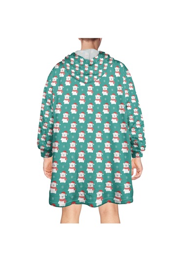 Noel Temalı Unisex Giyilebilir Battaniye Hoodie, Kalın Peluş, Kollar Ve Büyük Cep Bej