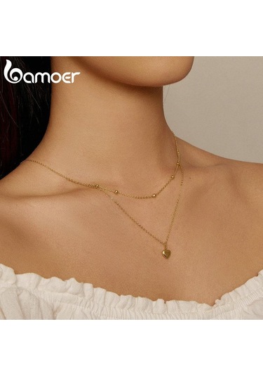 Bamoer Takı Bamoer Aşk Kalp Kadın Klavikula Zinciri Çift Zincir 925 Ayar Gümüş Boyun Takı Gümüş