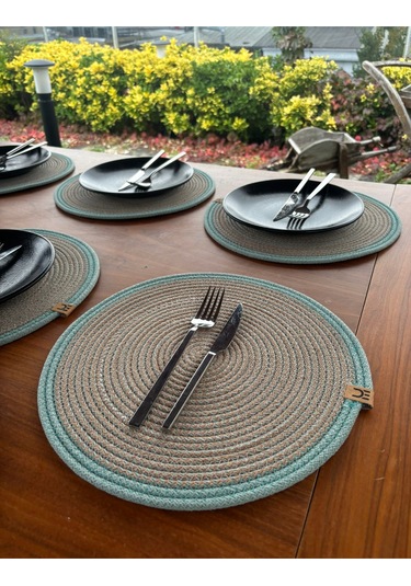 6 Lı Yuvarlak Supla Takımı Kolay Temizlenebilir, Modern Sofralar İçin Yeşil - Kahverengi