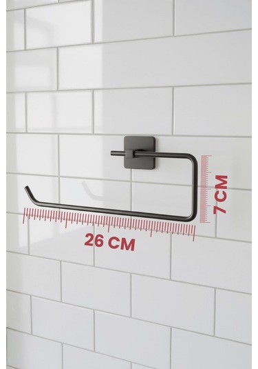 Siyah Yapışkanlı Solo Havluluk Kare Topuzlu, Yapıştır/vidala Montajlı Metal Banyo Askısı - S-110 - Kts Siyah