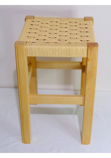 El Yapımı Ahşap Örmeli Hasır Tabure 45 Cm Şık Ve Zarif Tasarım Natural