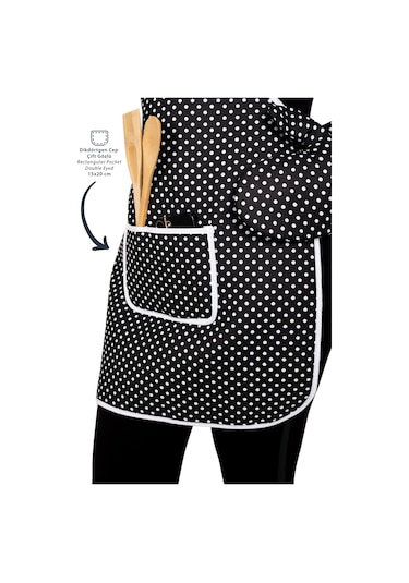 4 Lü Mutfak Çeyiz Seti Mutfak Önlüğü , Fırın Eldiveni Ve Tutacak Takımısiyah Puantiye