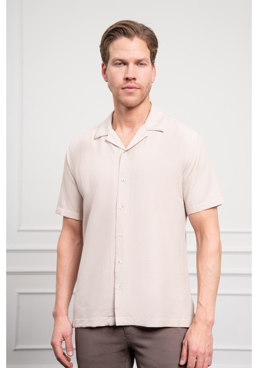 Erkek Bej Apaş Yaka Kısa Kol Gömlek 25ys004008653 Bej Bej