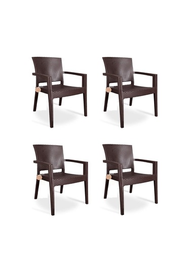 4 Adet Zeugma Rattan Kollu Sandalye Koltuk Kahve Kahverengi