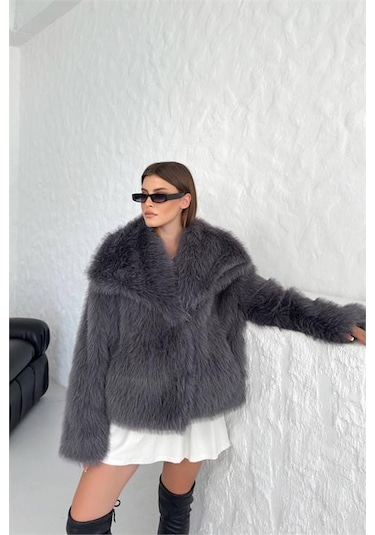 Kadın Yüksek Kalite İthal Kürk Mont Dpnbg037 Antrasit