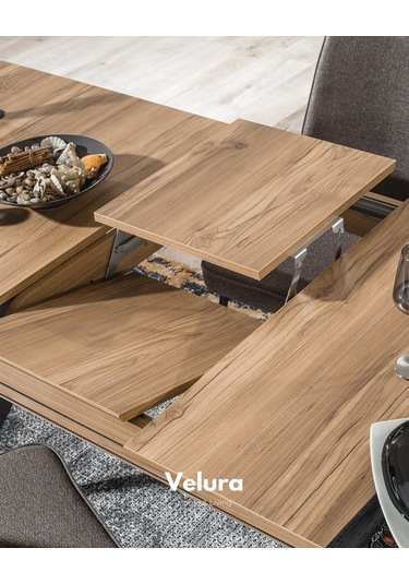 İzgi Yemek Odası Takımı Yemek Masası + 4 Adet Sandalye Ceviz - Siyah