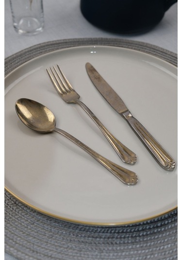 Lugga Maya Eskitme Gold Tatlı Çatal Kaşık Bıçak Takımı 18 Parça Altın