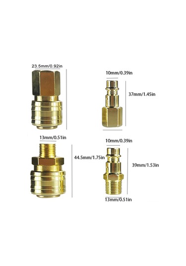 Springsun 10 Parça Pirinç Hava Bağlantı Seti - 1/4" Bsp Dişli Hızlı Çözüm Kiti Altın