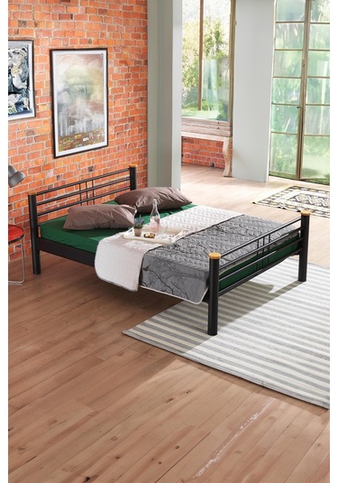 Kappis Çift Kişilik Ferforje Metal Karyola-siyah Ahşap Latalı