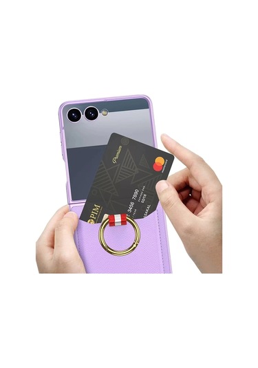 Samsung Galaxy Uyumlu Z Flip 7 Kıpta Yüzüklü Kartlıklı Kapak - Şık Koruma, Kredi Kart Yuvası, Stand Özelliğ