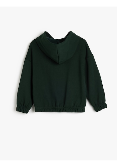 Koton Kapşonlu Slogan Baskılı Uzun Kollu Pamuklu Sweatshirt Yeşil 5wkg10655ak Yeşil