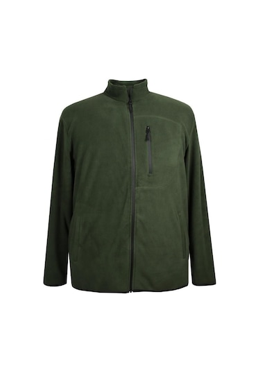 Erkek Büyük Beden Dik Yakalı Fermuarlı 122 Kg-172 Kg Arası İçin Uygun Bedenli Polar Sweat Mont Haki Yeşil