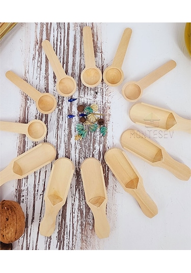 Ahşap Tahta Baharat Şeker Kahve Reçel Kaşığı 12 Li