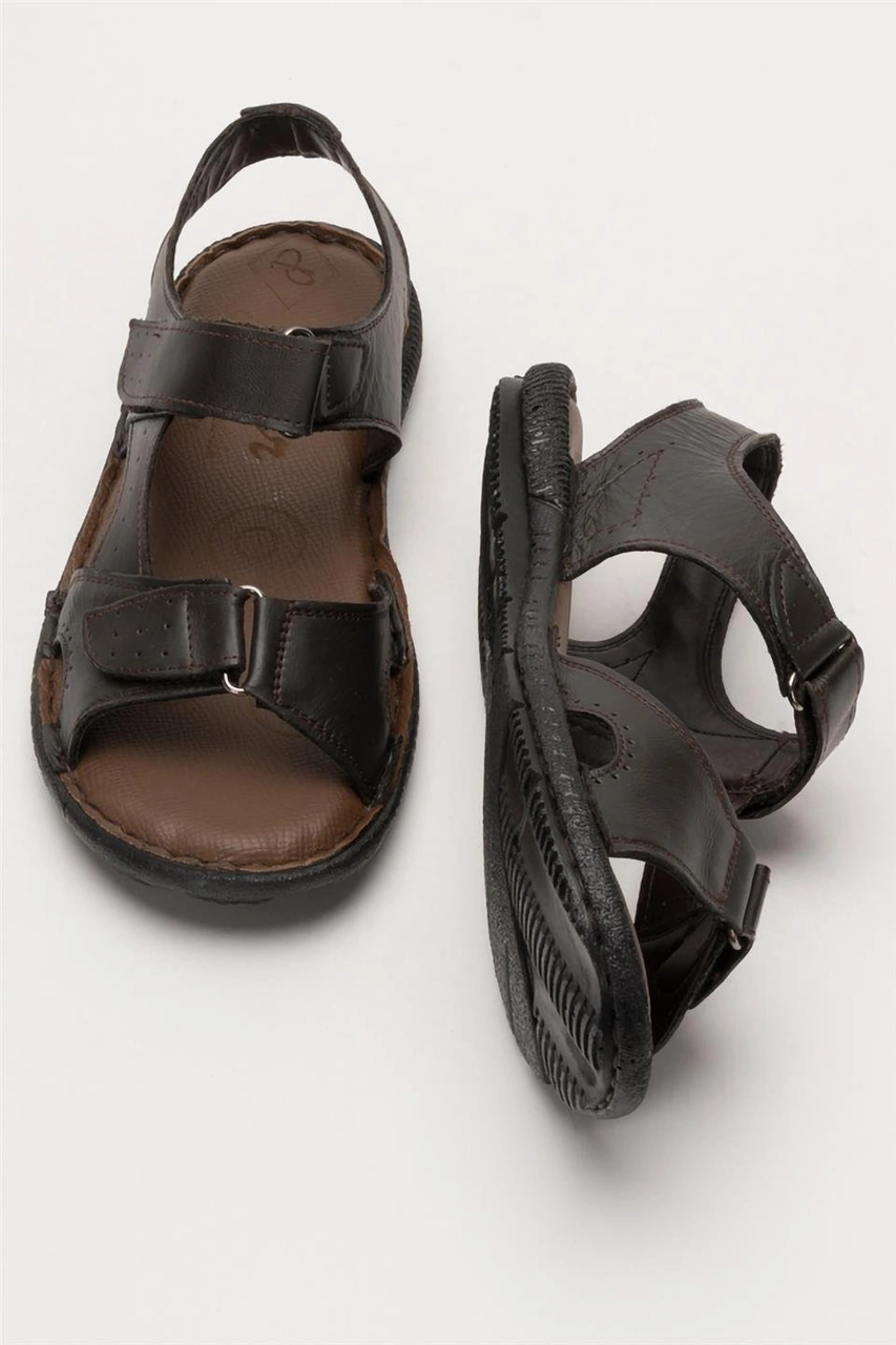 Erkek İçi Dışı Hakiki Deri Ortopetik Yazlık Esnek Ve Çok Hafif Günlük Ayakkabı Sandalet Kahverengi Kahverengi