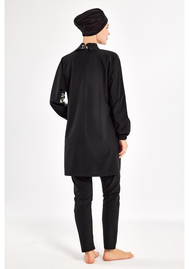 Spor Likra Tam Kapalı Tesettür Mayo Zebrı 1224 Siyah Siyah01 Siyah
