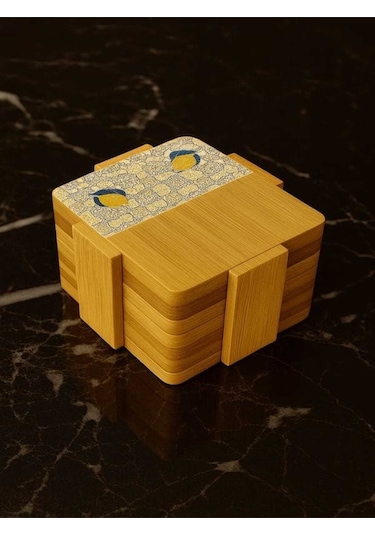 Tantitoni Bambu 6 Parça Standlı Desenli Bardak Altlığı Seti 11.5x11x5 Cm Ahşap
