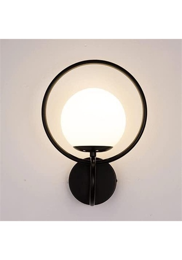 Cam Top Abajur Arka Plan Duvar Dekorasyon Duvar Işığı İle Yaratıcı Metal Yüzük Duvar Apliki E27 Orta Yüzyıl Karanlık Rose Gold - Siyah