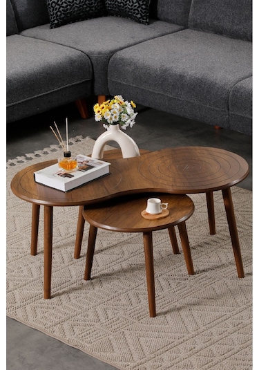 Kagu Marlo Mdf Orta Sehpa - Zigon Sehpa 3lü Takım Cnc İşleme