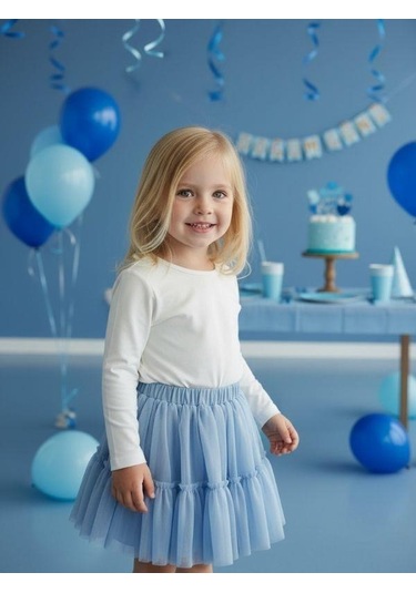 Zekids Kız Bebek Beli Lastikli Katkat Mavi Tütü Etek-16544 Mavi