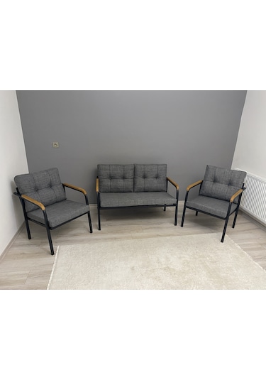 Modern Venüs Balkon, Bahçe, Cafe - Metal Kanepe Koltuk Takımı - 2+1+1 Antrasit Modernsh25 Antrasit