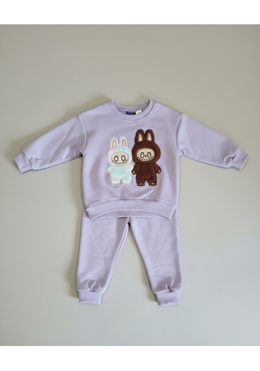 3 İplik Şardonsuz Labubu İkili Takım Mor