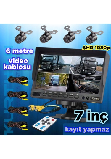 Kayıtsız 7 İnç Ekran 4 Adet Ahd 1080p Kamera Seti 12 Volt