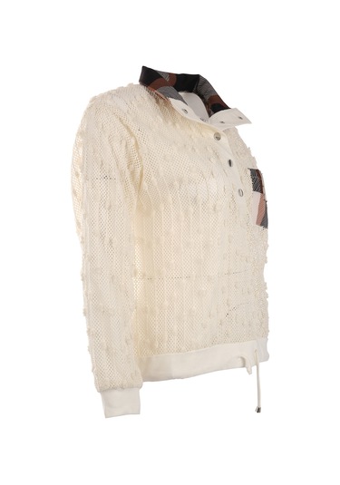 Vedi Oversize Uzun Kol Minimalist File Detaylı Kadın Bluz Ekru