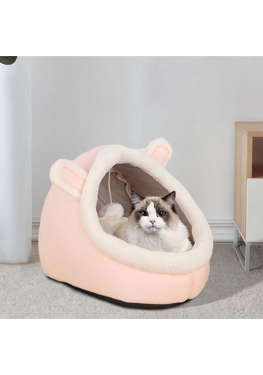 Suntek Kedi Yatak Mağara Evi Çadırlar Yumuşak Yuva Pembe-30cmx30cmx28cm