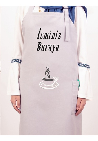 Mutfak Önlüğü Kişiye Ve İsme Özel Nakışlı Mutfak Önlüğü Fincan 02 Farklı Renkler Gri