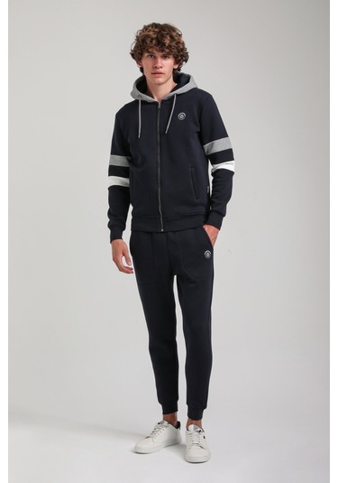 Kapşonlu Ve Fermuarlı Lacivert Slim Fit Full-zip Sweatshirt 23fwm64068 Lacivert