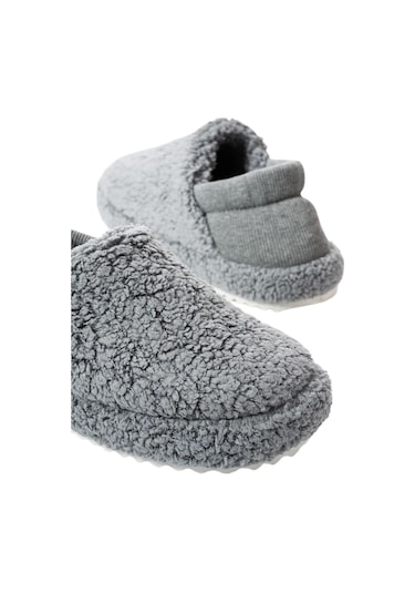 Kadın Lastikli Kaymaz Taban Peluş Havlu Kumaş Ev Ayakkabısı Panduf Gri-gri Gri
