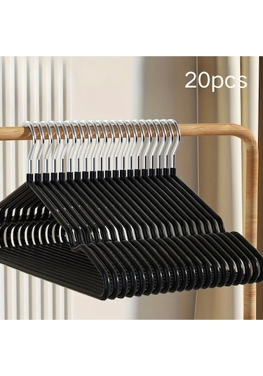 Lumaworld 20 Adet Siyah Yetişkin Kaymaz Askı, Elbise Gömlek Pantolon İçin siyah