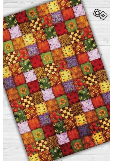 Homshtag Mutfaktaki Bahar Çiçekli Renkli Dekoratif Patchwork Mutfak Halısı Çok Renkli