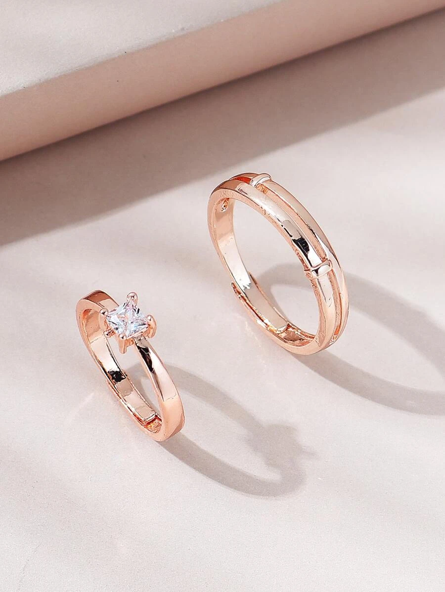 İkili Tek Taş Sevgili Yüzüğü Rose Gold