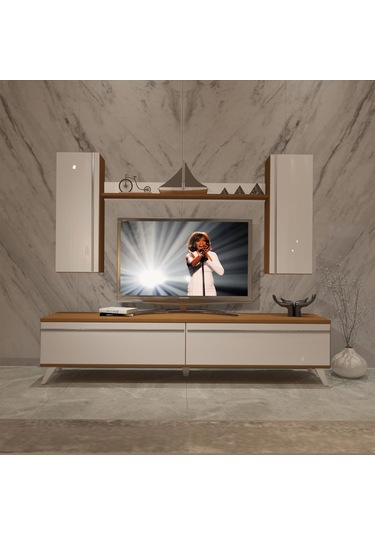 Decoraktiv Eko 5d Mdf Std Retro Tv Ünitesi Tv Sehpası - Ceviz Beyaz Ahşap - Beyaz