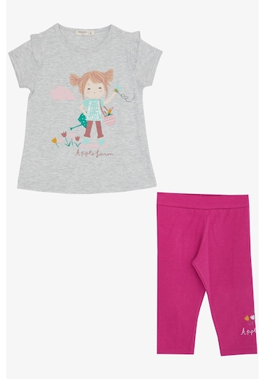 Breeze Kız Çocuk Kapri Taytlı Takım Çifti Kız Baskılı 1-4 Yaş, Açık Gri Melanj-açık Gri Melanj Açık Gri Melanj